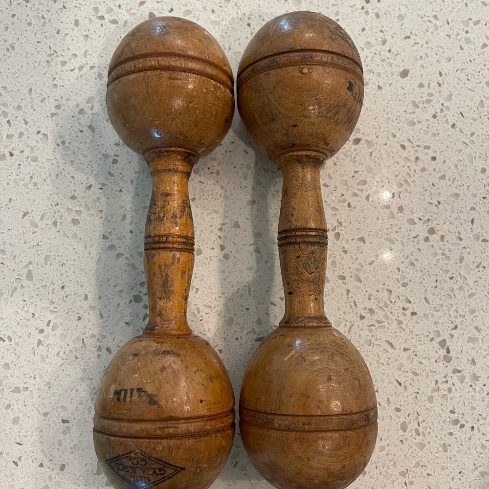 Antique Vintage Wooden Dumbbells